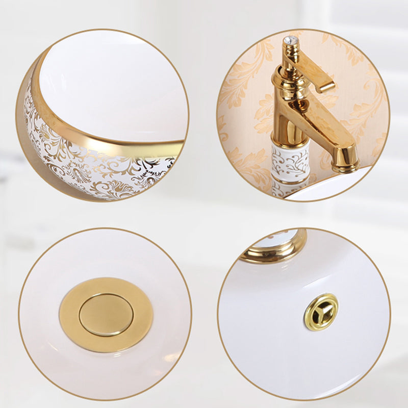 Traditional Vessel Sink Oval Porcelain with Pop-Up Drain Vessel Lavatory Sink