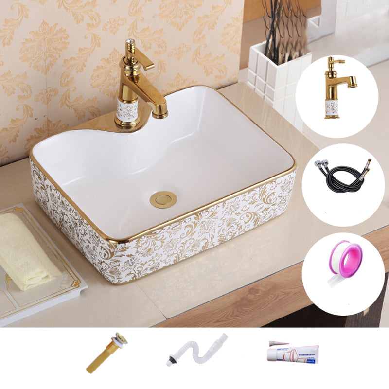 Traditional Vessel Sink Oval Porcelain with Pop-Up Drain Vessel Lavatory Sink