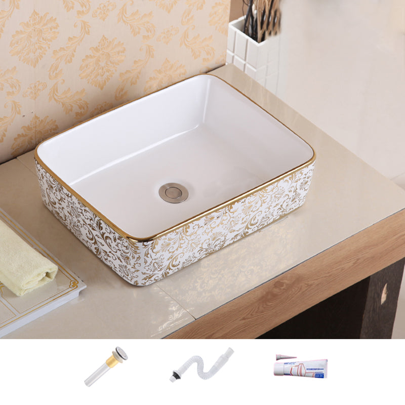 Traditional Vessel Sink Oval Porcelain with Pop-Up Drain Vessel Lavatory Sink