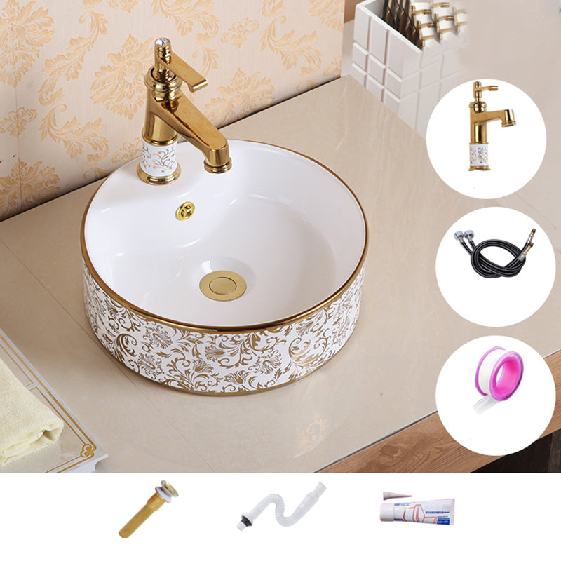 Traditional Vessel Sink Oval Porcelain with Pop-Up Drain Vessel Lavatory Sink