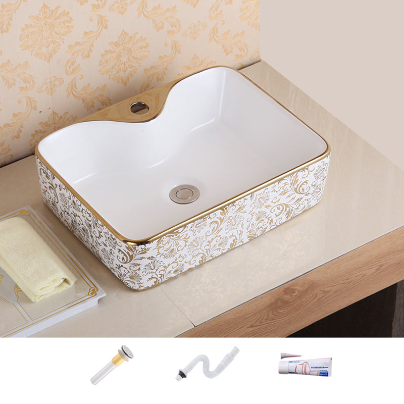 Traditional Vessel Sink Oval Porcelain with Pop-Up Drain Vessel Lavatory Sink