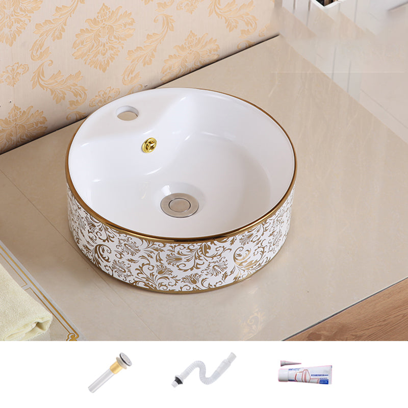 Traditional Vessel Sink Oval Porcelain with Pop-Up Drain Vessel Lavatory Sink