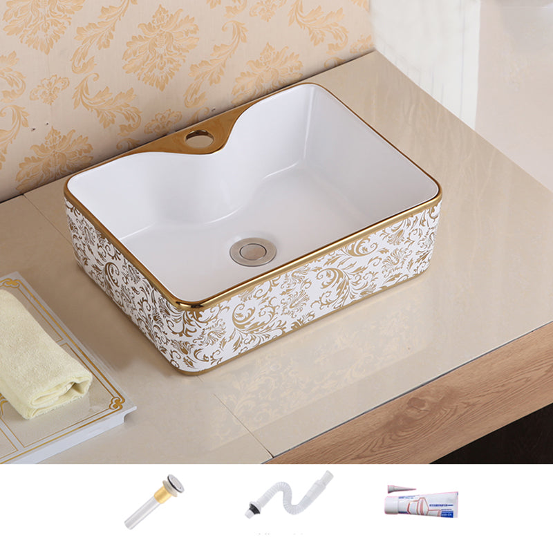Traditional Vessel Sink Oval Porcelain with Pop-Up Drain Vessel Lavatory Sink