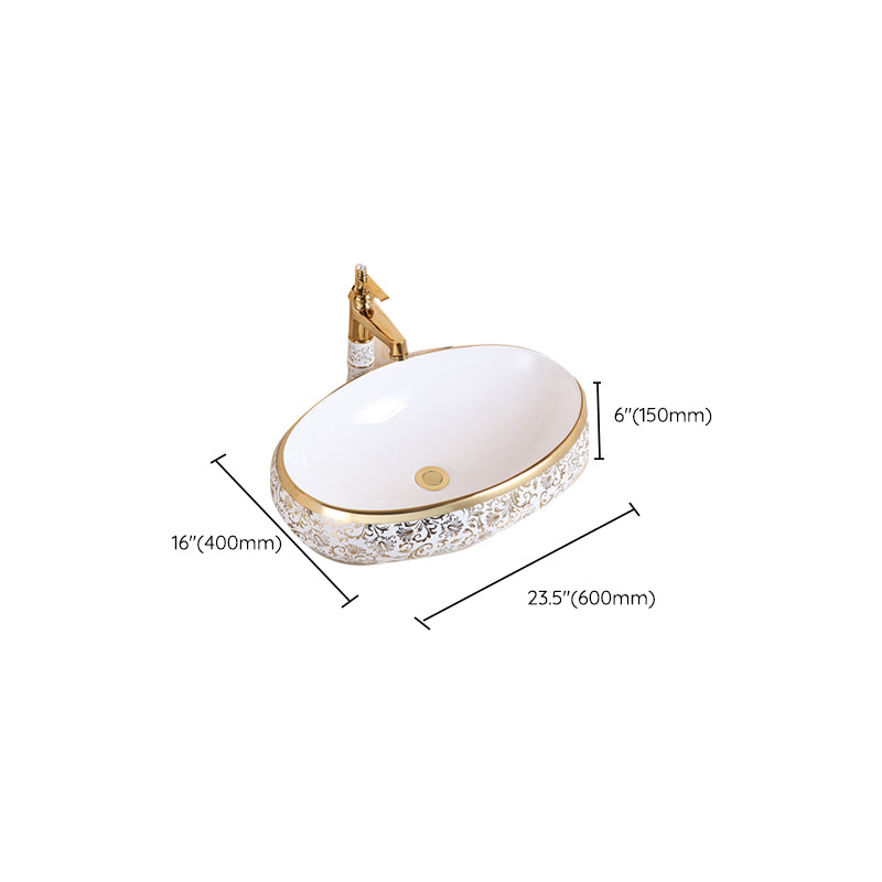 Traditional Vessel Sink Oval Porcelain with Pop-Up Drain Vessel Lavatory Sink