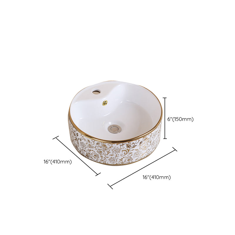 Traditional Vessel Sink Oval Porcelain with Pop-Up Drain Vessel Lavatory Sink