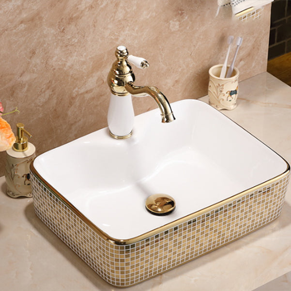 Traditional Bathroom Sink Porcelain Round Vessel Lavatory Sink with Pop-Up Drain