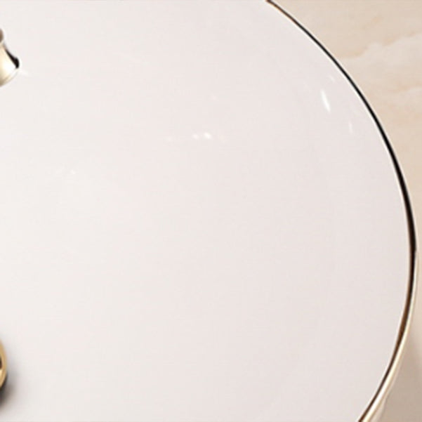 Traditional Bathroom Sink Porcelain Round Vessel Lavatory Sink with Pop-Up Drain