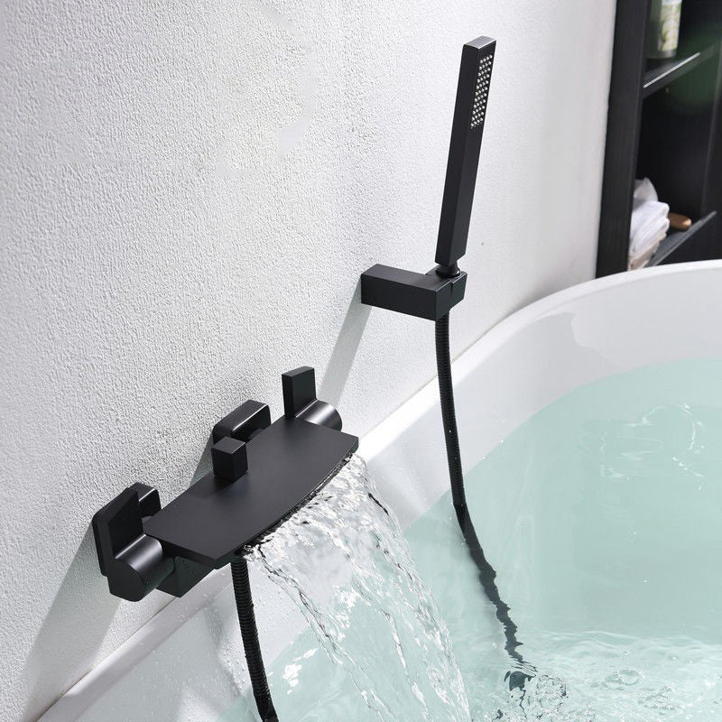 Modern Tub Spout Trim Copper Wall Mounted with Handshower Waterfall Bath Filler