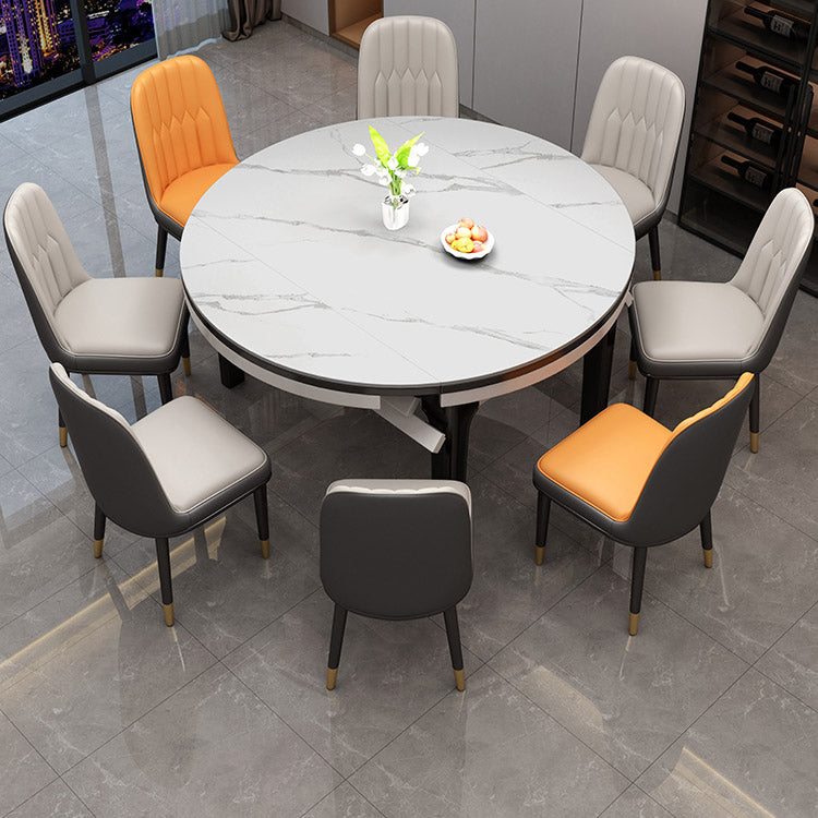 Modern Stone Round Dining Table Rubber Wood Base for Dining Room