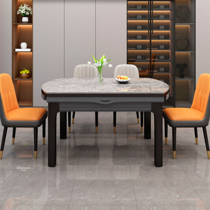 Modern Stone Round Dining Table Rubber Wood Base for Dining Room