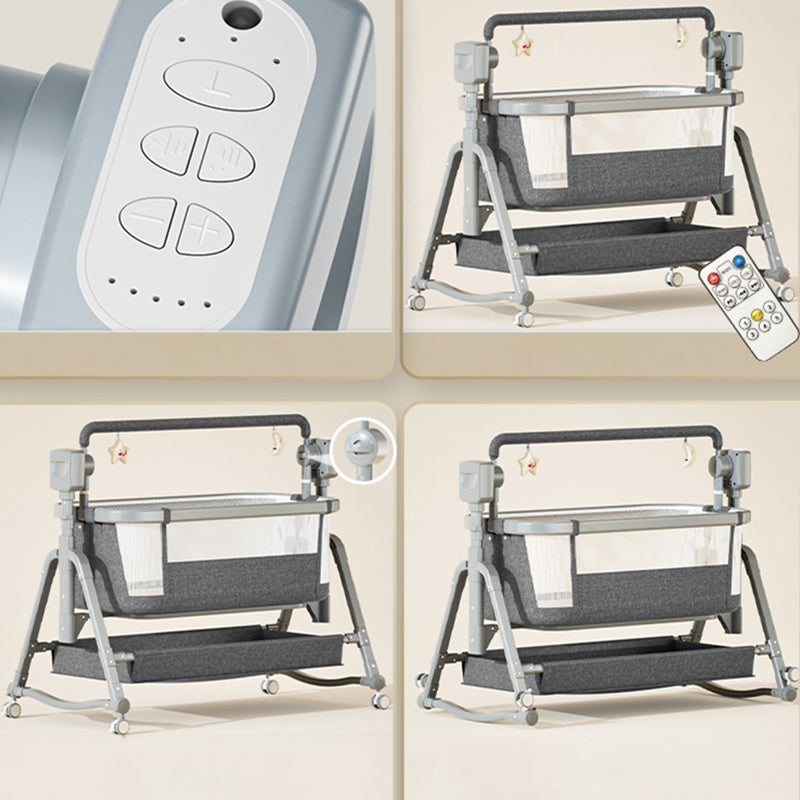 Rocking Crib Cradle Square Metal Cradle with Storage Shelf for Newborn