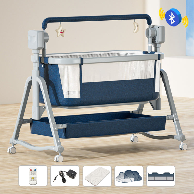 Rocking Crib Cradle Square Metal Cradle with Storage Shelf for Newborn