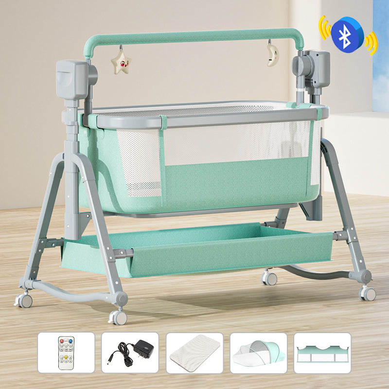 Rocking Crib Cradle Square Metal Cradle with Storage Shelf for Newborn