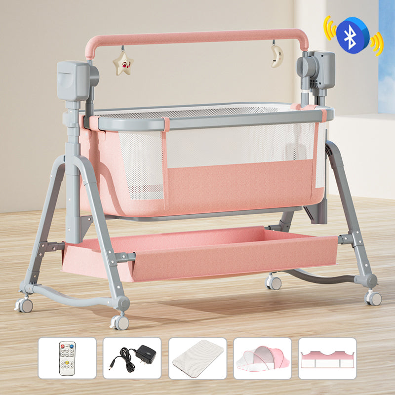Rocking Crib Cradle Square Metal Cradle with Storage Shelf for Newborn