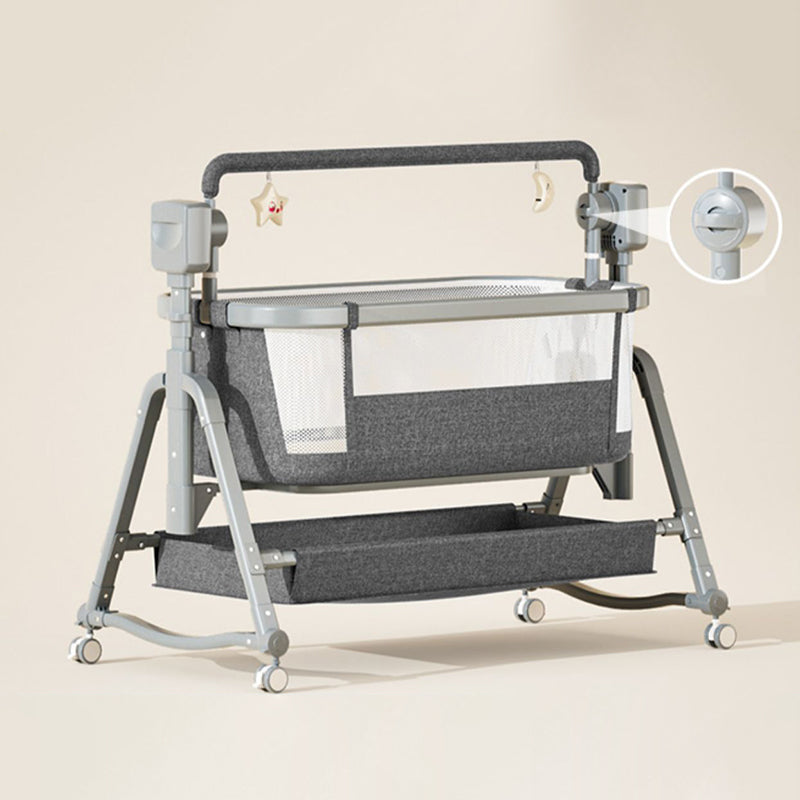 Rocking Crib Cradle Square Metal Cradle with Storage Shelf for Newborn
