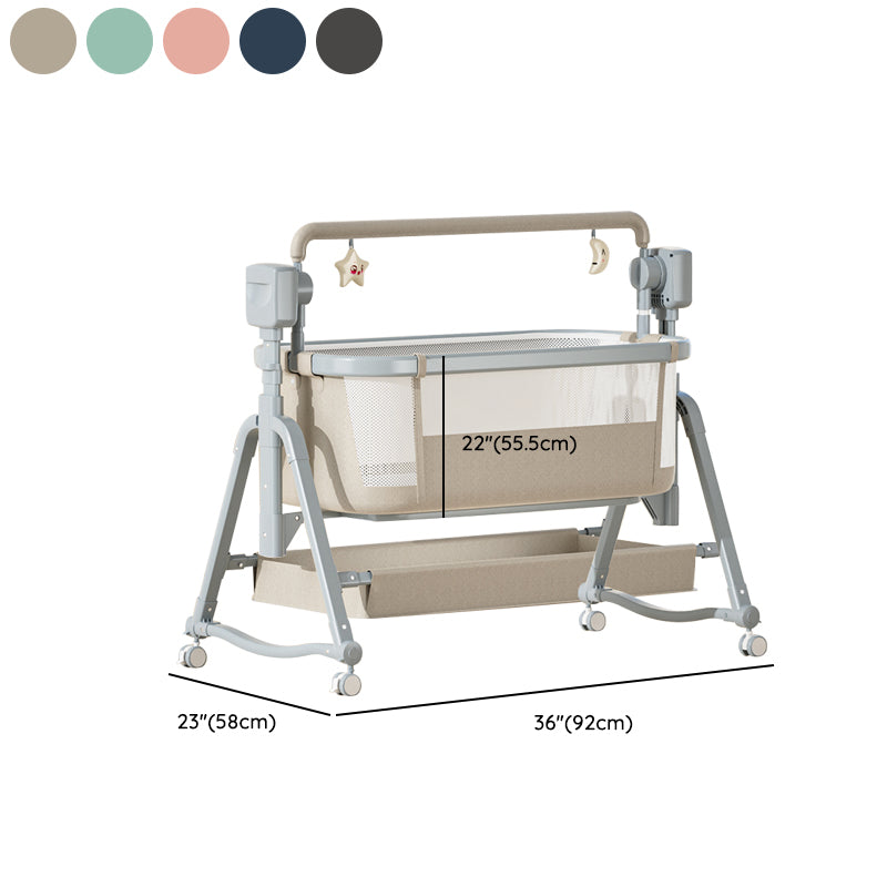 Rocking Crib Cradle Square Metal Cradle with Storage Shelf for Newborn