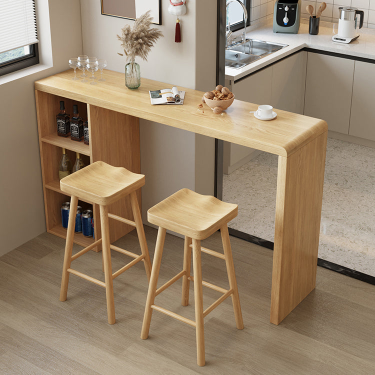 Modern Double Pedestal Bar Table Set 1/2/3 Pcs Solid Wood Bar Table and Backless Stools