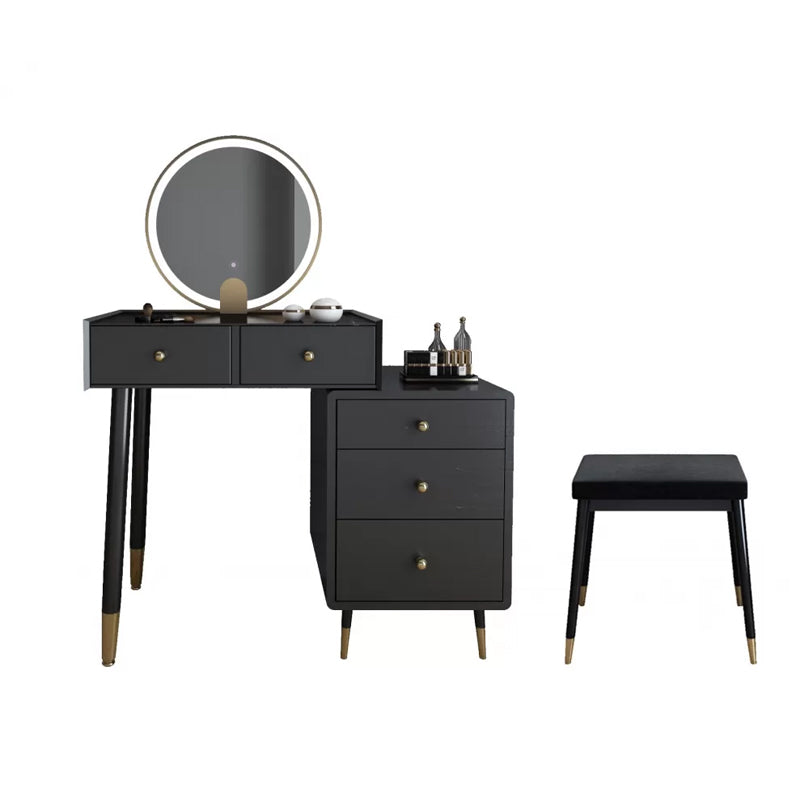 Modernist Solid Wood Vanity Dressing Table with Mirror and Stool