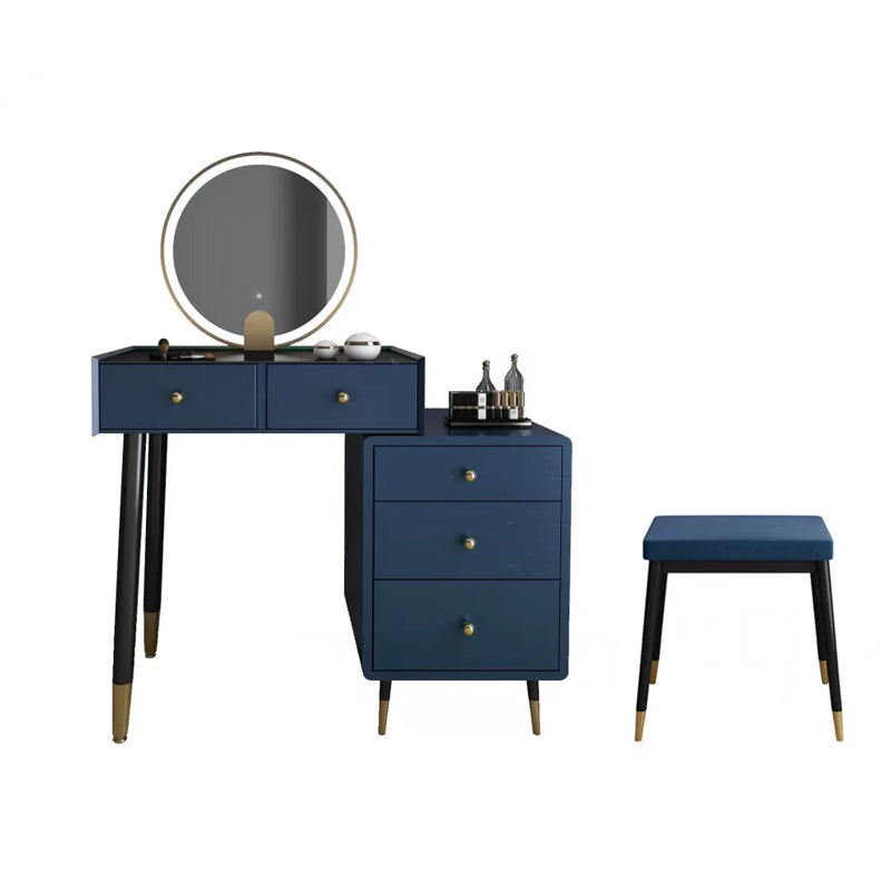 Modernist Solid Wood Vanity Dressing Table with Mirror and Stool