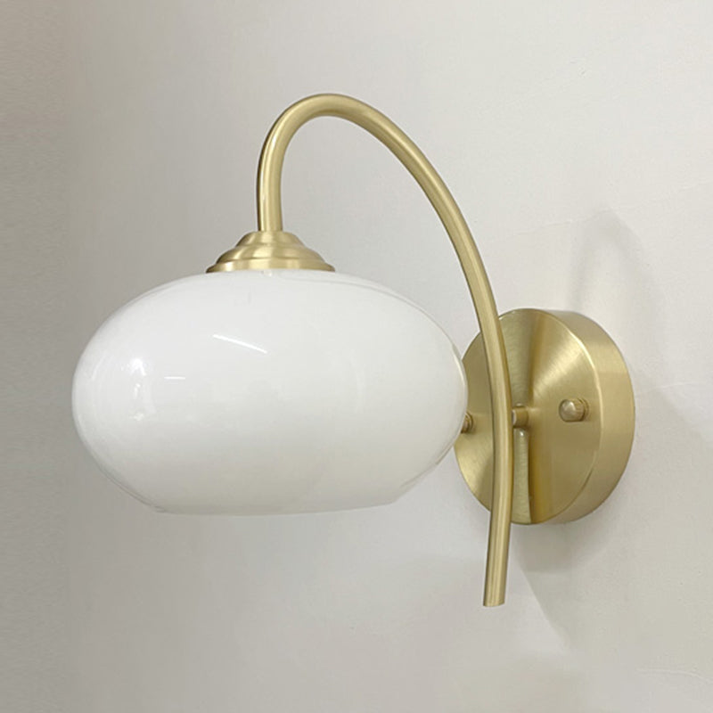 Post Modern Barn Light Brass & Glass 1 - Light Wall Sconce in Gold & White