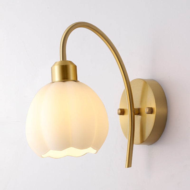 Post Modern Barn Light Brass & Glass 1 - Light Wall Sconce in Gold & White