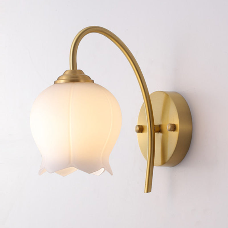 Post Modern Barn Light Brass & Glass 1 - Light Wall Sconce in Gold & White
