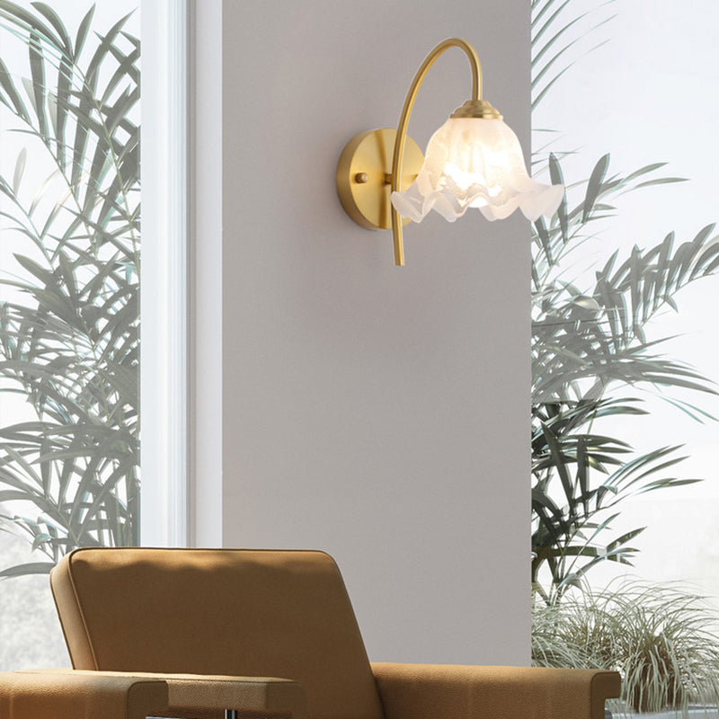 Post Modern Barn Light Brass & Glass 1 - Light Wall Sconce in Gold & White