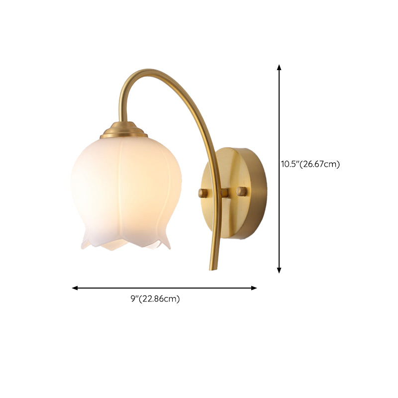 Post Modern Barn Light Brass & Glass 1 - Light Wall Sconce in Gold & White
