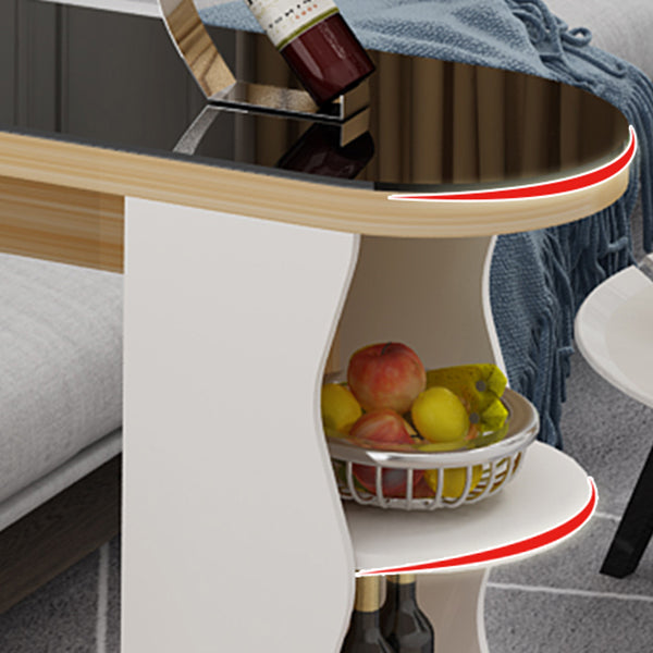 Modern Glass Bar Table Wood Base with Wine Cabinet for Living Room