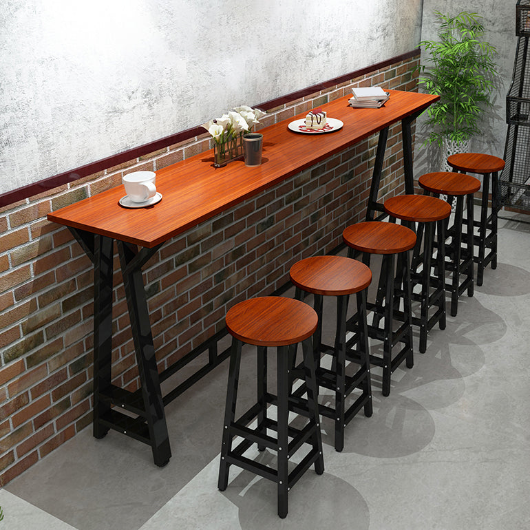 Modern Wood Rectangle Bar Table Metal Base for Milk Tea Shop