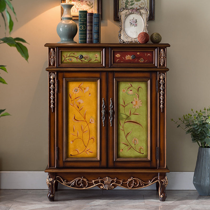 Industrial Cabriole Legs Accent Cabinet Solid Wood Oak Storage Cabinet with Drawer