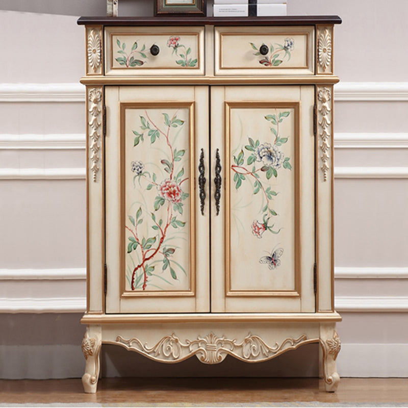 Industrial Cabriole Legs Accent Cabinet Solid Wood Oak Storage Cabinet with Drawer