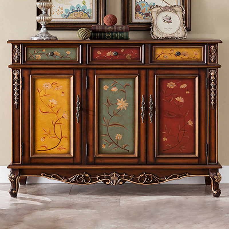 Industrial Cabriole Legs Accent Cabinet Solid Wood Oak Storage Cabinet with Drawer