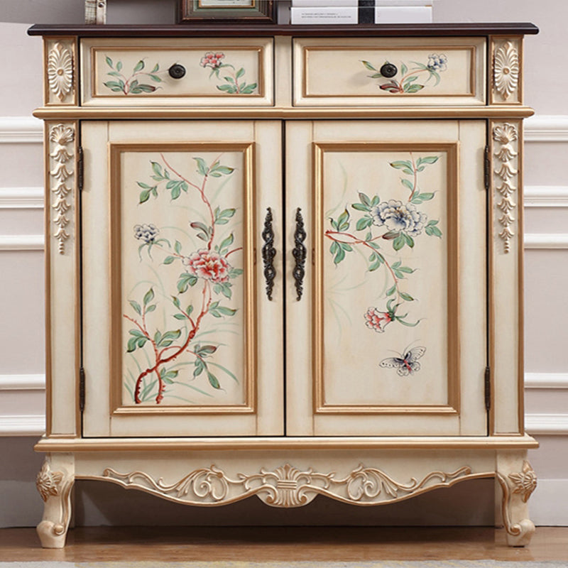 Industrial Cabriole Legs Accent Cabinet Solid Wood Oak Storage Cabinet with Drawer