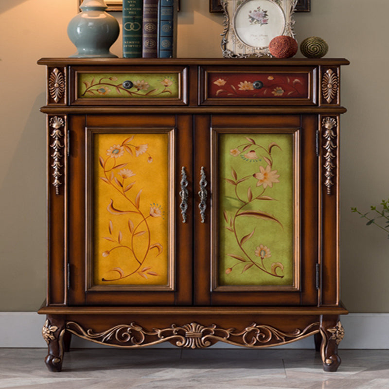 Industrial Cabriole Legs Accent Cabinet Solid Wood Oak Storage Cabinet with Drawer