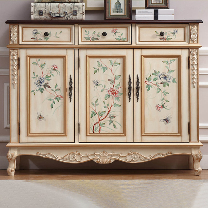 Industrial Cabriole Legs Accent Cabinet Solid Wood Oak Storage Cabinet with Drawer