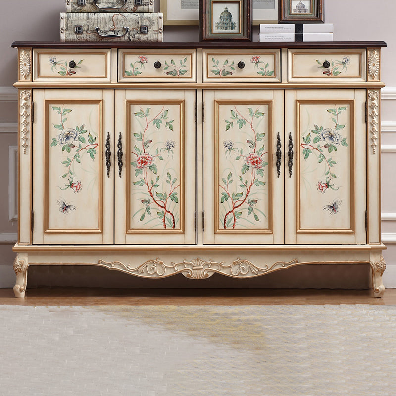 Industrial Cabriole Legs Accent Cabinet Solid Wood Oak Storage Cabinet with Drawer