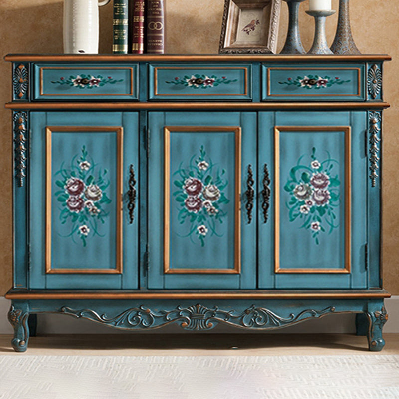 Industrial Cabriole Legs Accent Cabinet Solid Wood Oak Storage Cabinet with Drawer