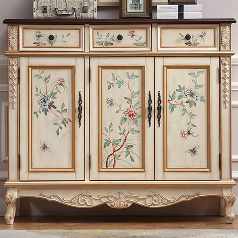 Industrial Cabriole Legs Accent Cabinet Solid Wood Oak Storage Cabinet with Drawer