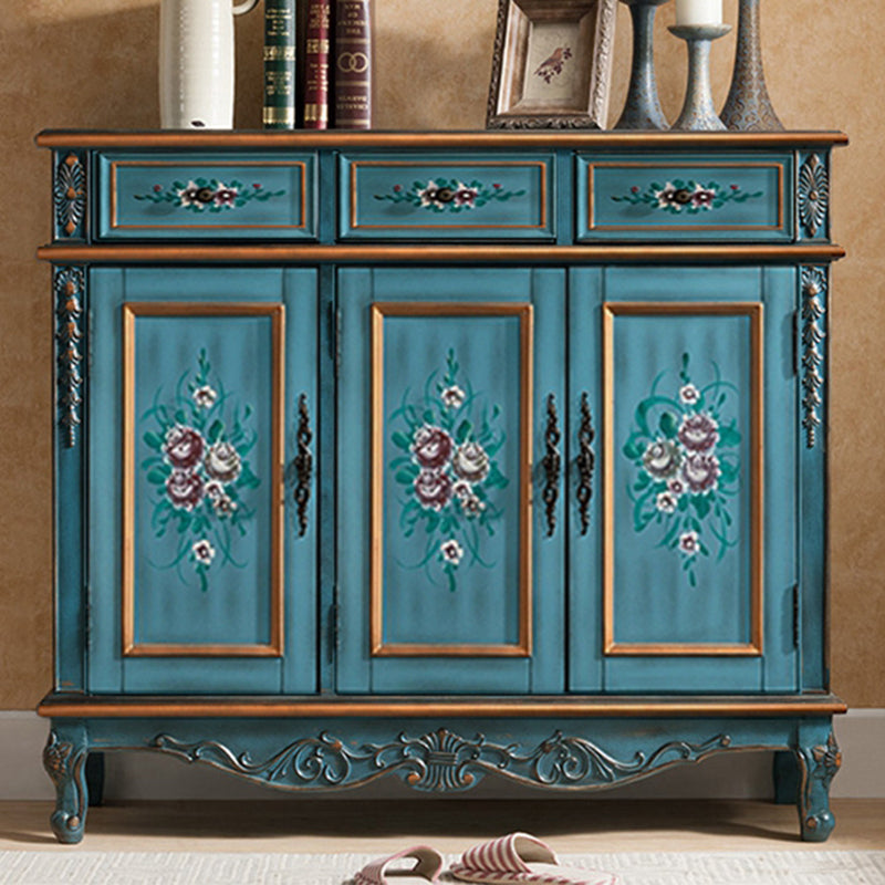 Industrial Cabriole Legs Accent Cabinet Solid Wood Oak Storage Cabinet with Drawer