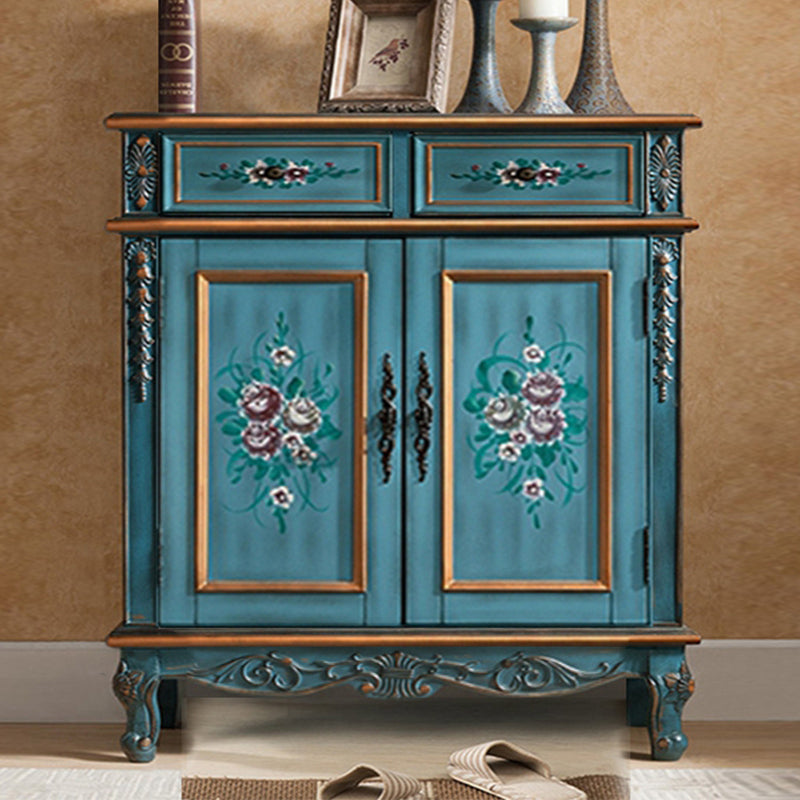 Industrial Cabriole Legs Accent Cabinet Solid Wood Oak Storage Cabinet with Drawer