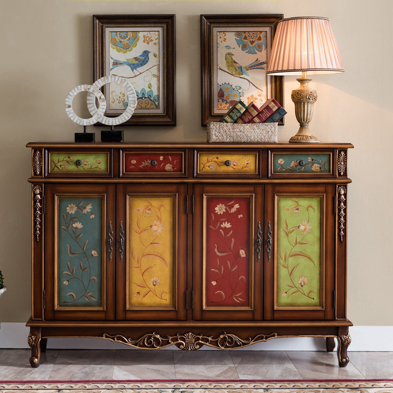 Industrial Cabriole Legs Accent Cabinet Solid Wood Oak Storage Cabinet with Drawer