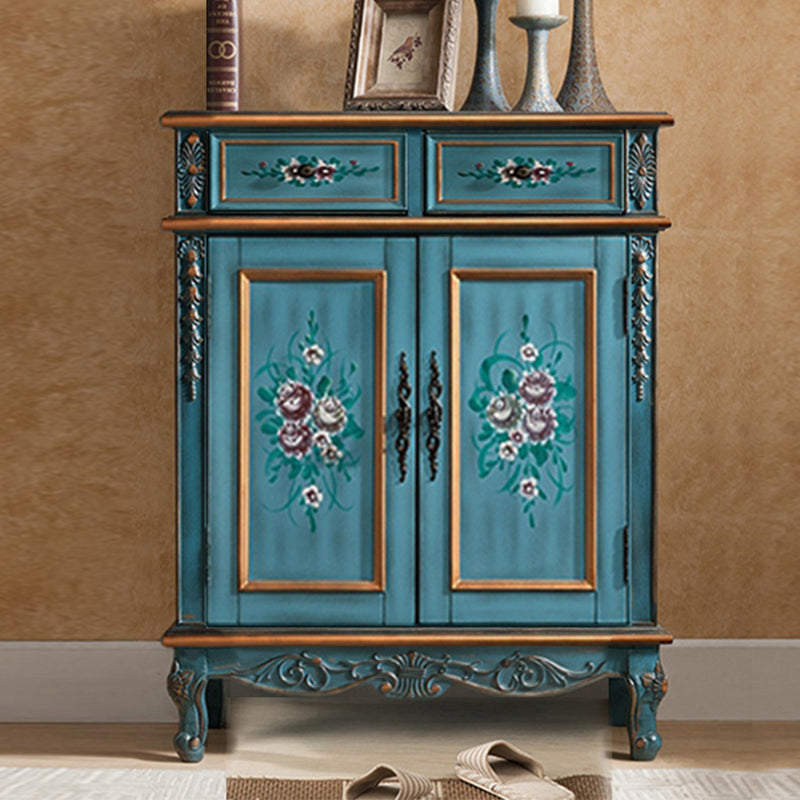 Industrial Cabriole Legs Accent Cabinet Solid Wood Oak Storage Cabinet with Drawer