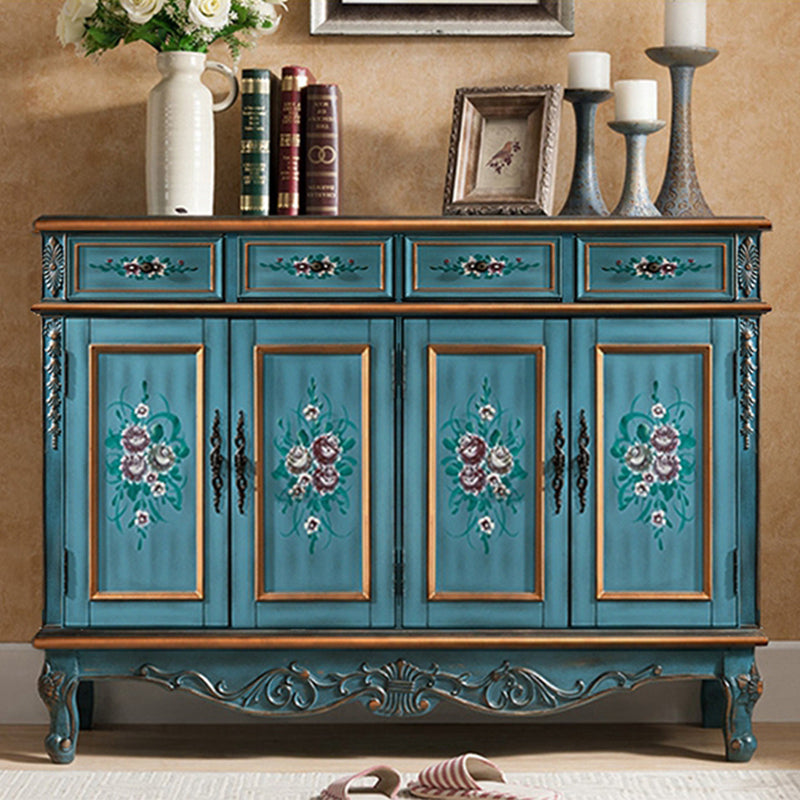 Industrial Cabriole Legs Accent Cabinet Solid Wood Oak Storage Cabinet with Drawer