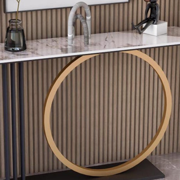 Glam Console Table Stone Rectangle Accent Table in Black , 12 Inch Wide