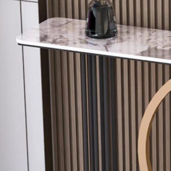 Glam Console Table Stone Rectangle Accent Table in Black , 12 Inch Wide