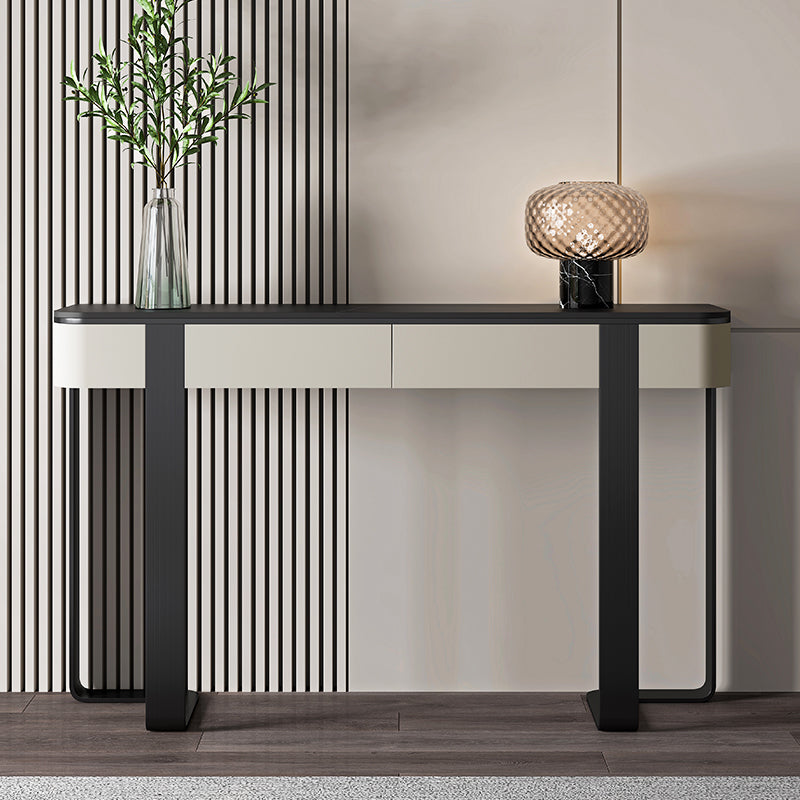 Modern Half Moon Console Table Stone Console Sofa Table in Gold/Grey/Black