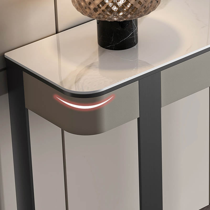 Modern Half Moon Console Table Stone Console Sofa Table in Gold/Grey/Black