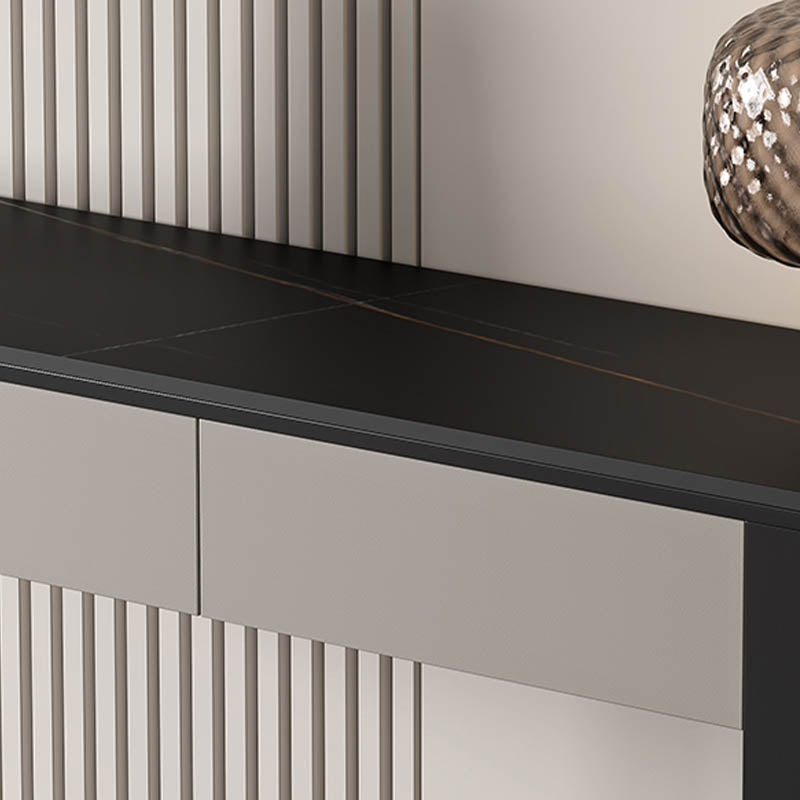 Modern Half Moon Console Table Stone Console Sofa Table in Gold/Grey/Black