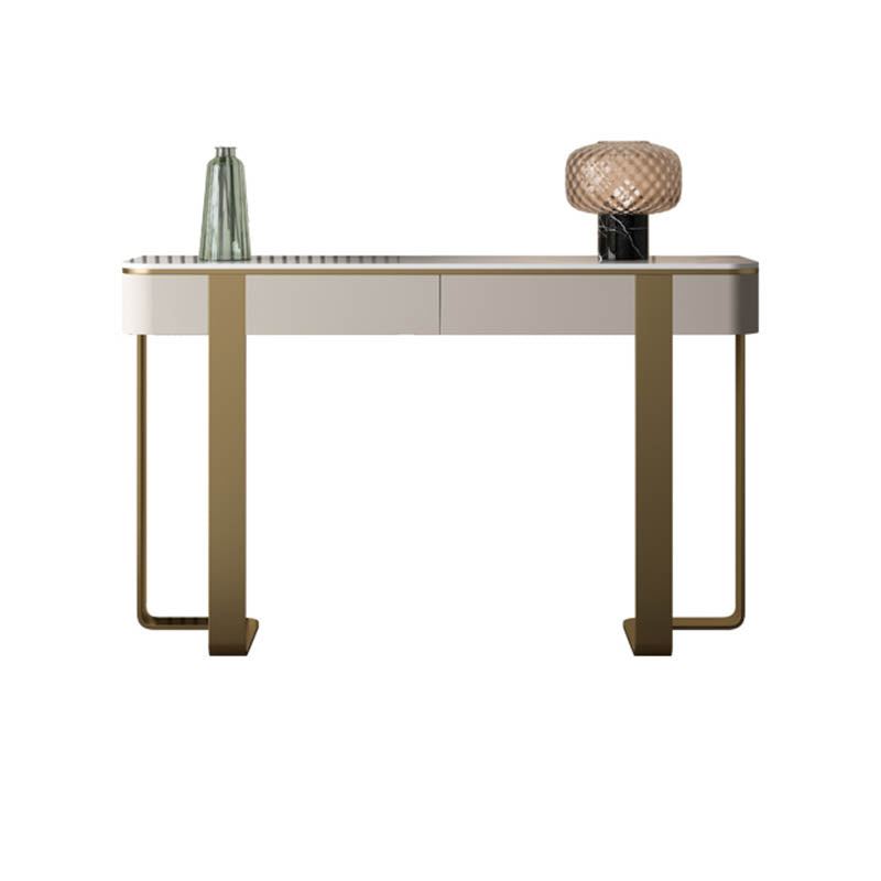 Modern Half Moon Console Table Stone Console Sofa Table in Gold/Grey/Black